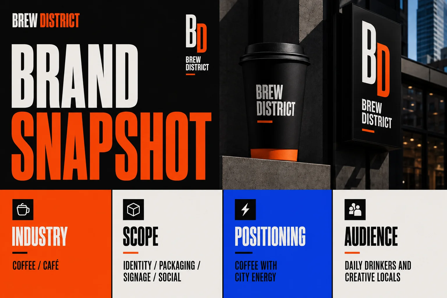 Brew District Brand Snapshot detailing rebrand scope and positioning