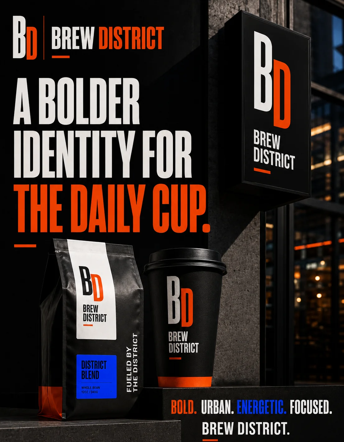 Brew District rebrand case study closing slide showing brand tagline